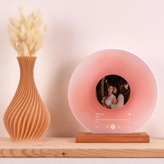 YSHomy Personalized Photo Vinyl Record Style Night Light with Wooden Base