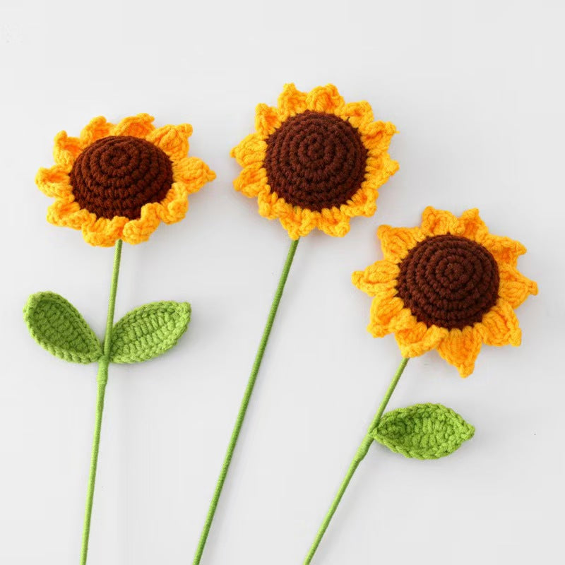 Girasol de ganchillo, Flores de ganchillo, Conjunto de 3, Ramo de flores, Ramo de girasol, Girasoles hechos a mano, Ramo de graduación, Regalo de San Valentín