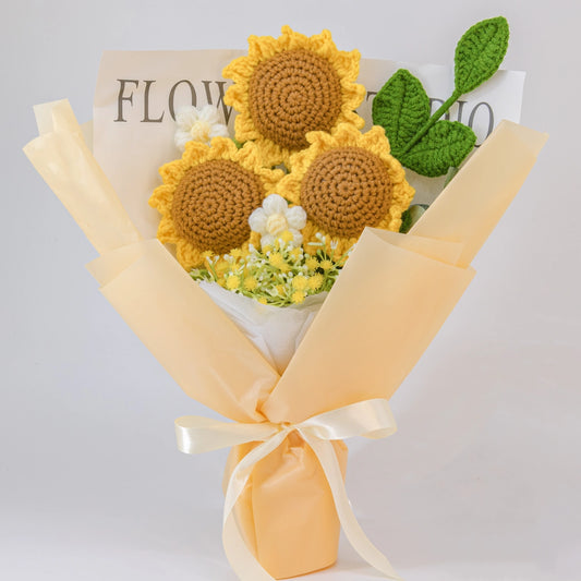 YSHomy Completed Wrapped Crochet Flowers Bouquet with Sunflower 1500