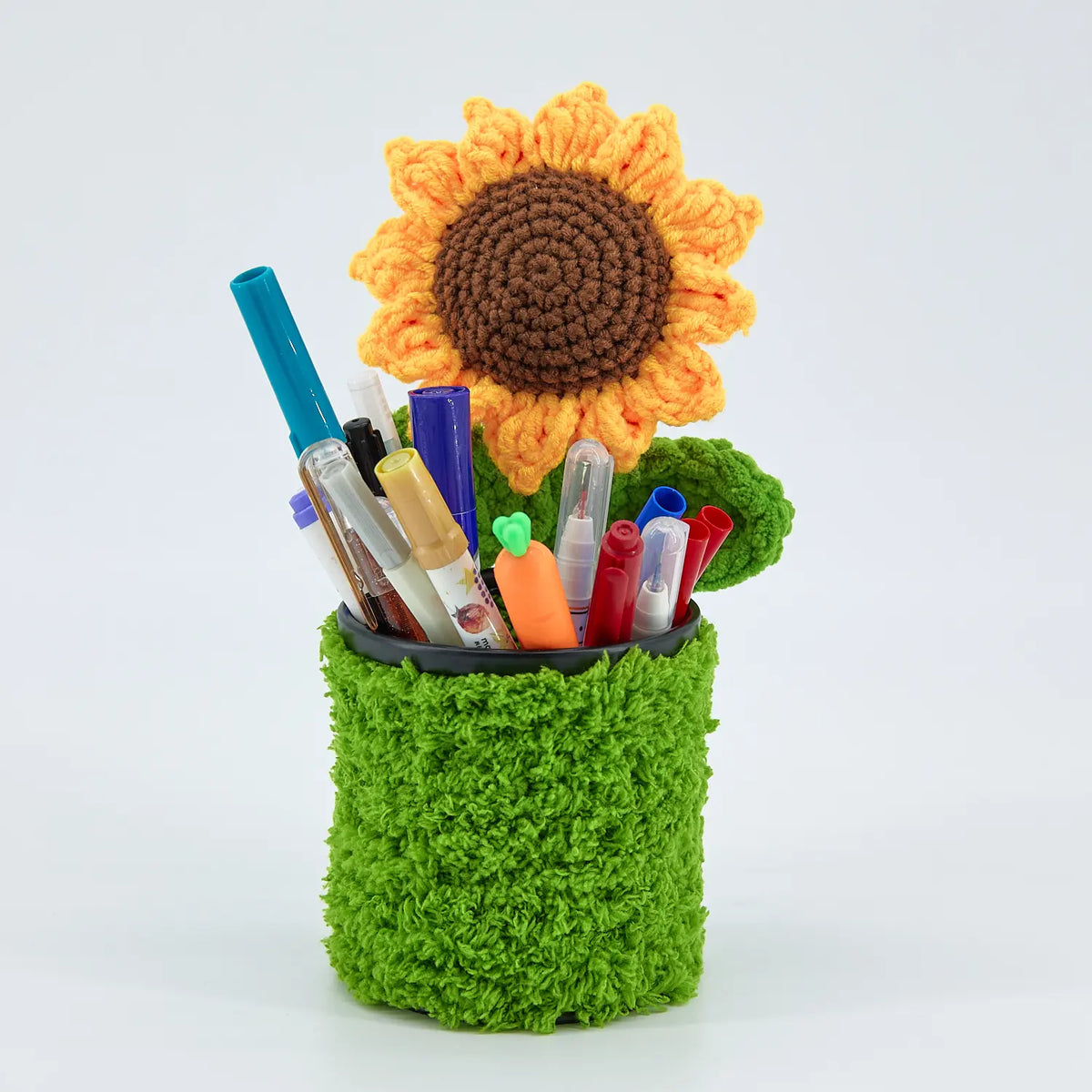 YSHomy Handmade Crochet Rainbow Sunflower Pen Holder