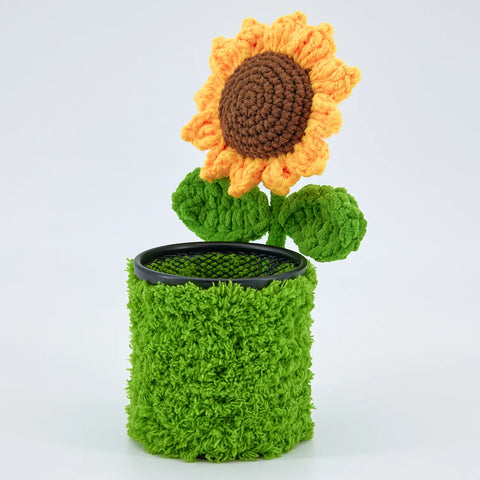 YSHomy Handmade Crochet Rainbow Sunflower Pen Holder