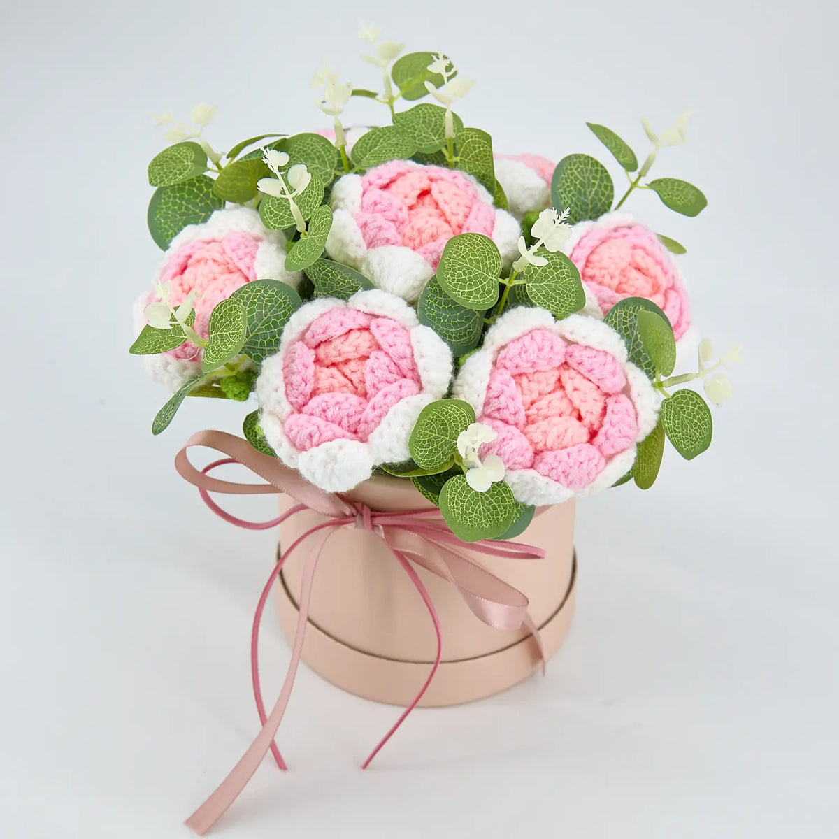 YSHomy Crochet Flowers with Pink Rose Bouquet in Gift Box Wrapping