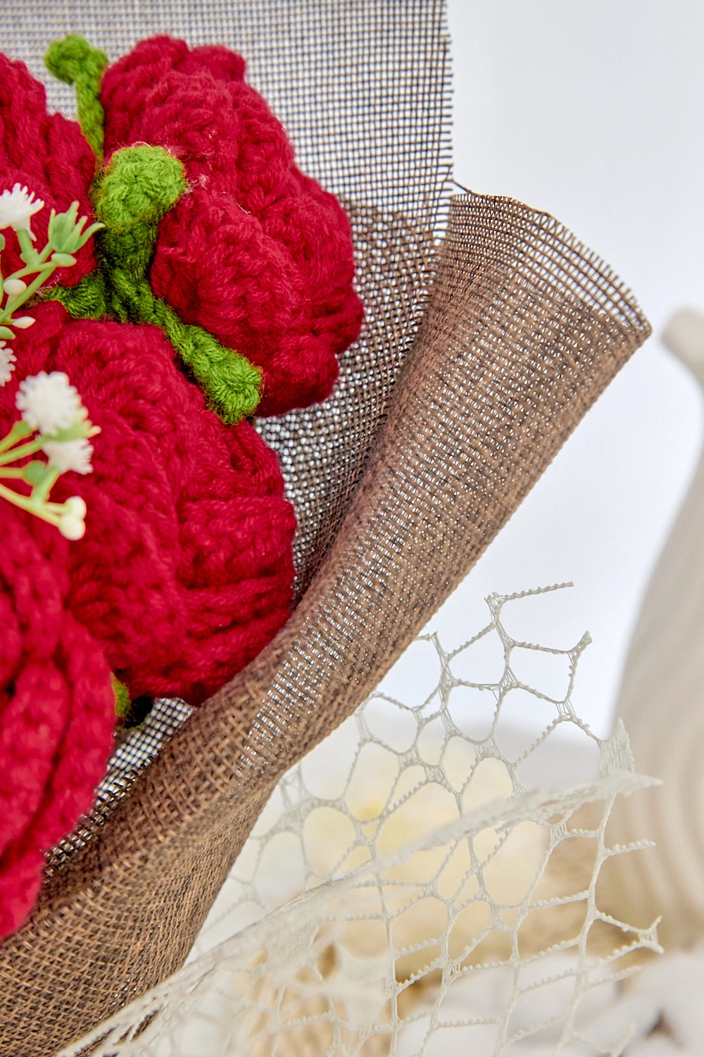 YSHomy Crochet Flowers Bouquet with Red Crochet Rose for Valentine's Day