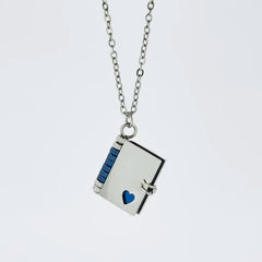 YSHomy 18K Gold-Plated Blue Book Pendant Necklace with Personalized Text