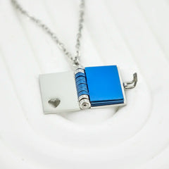 YSHomy 18K Gold-Plated Blue Book Pendant Necklace with Personalized Text