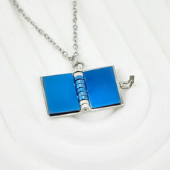 YSHomy 18K Gold-Plated Blue Book Pendant Necklace with Personalized Text