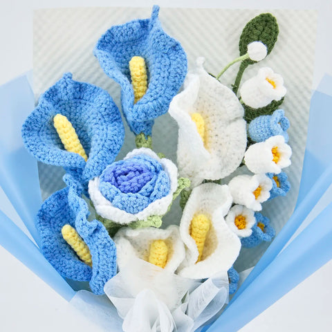 YSHomy Blue Crochet Flowers Bouquet with Calla Lily Rose