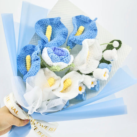 YSHomy Blue Crochet Flowers Bouquet with Calla Lily Rose