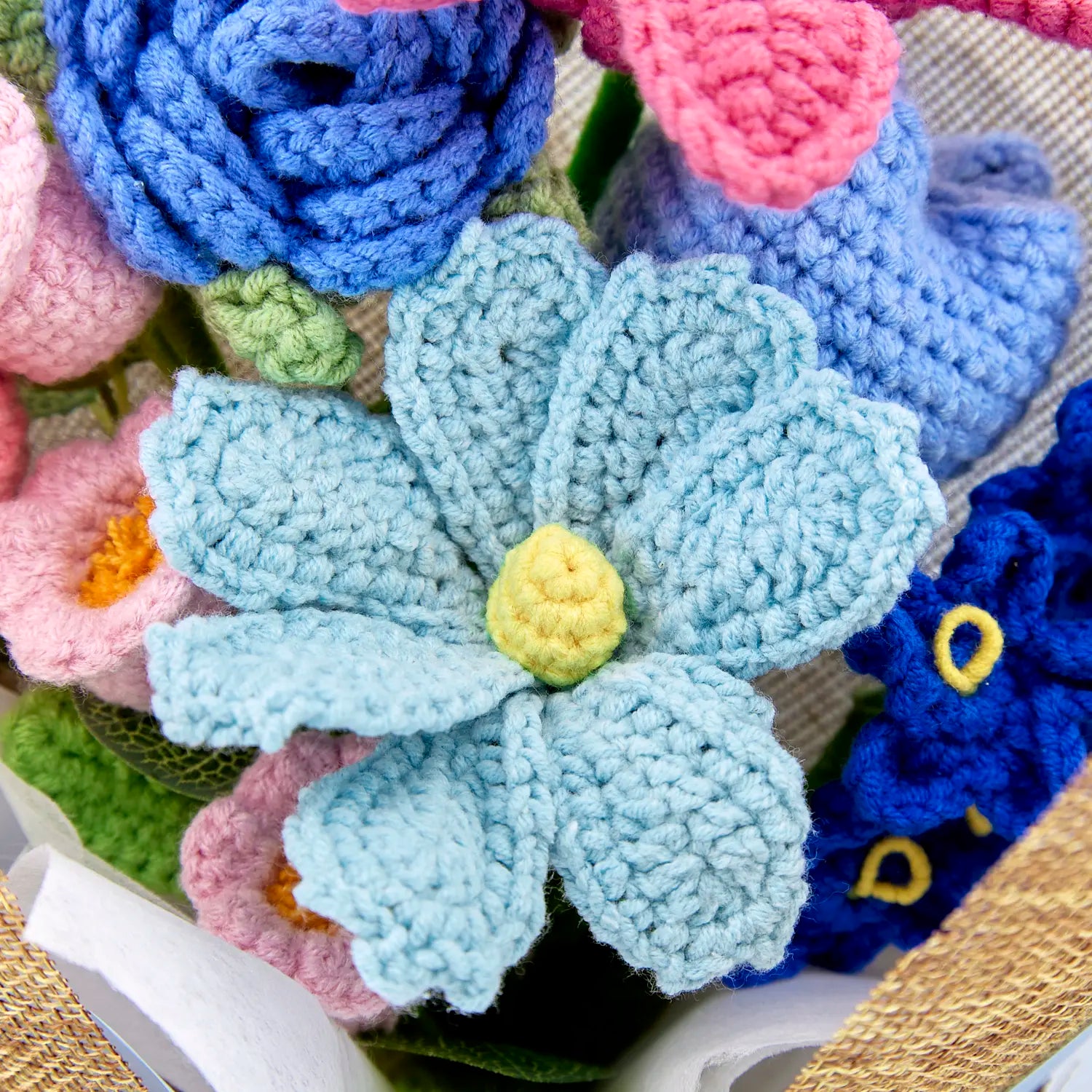 YSHomy Crochet Bouquet with Pink & Blue Flowers