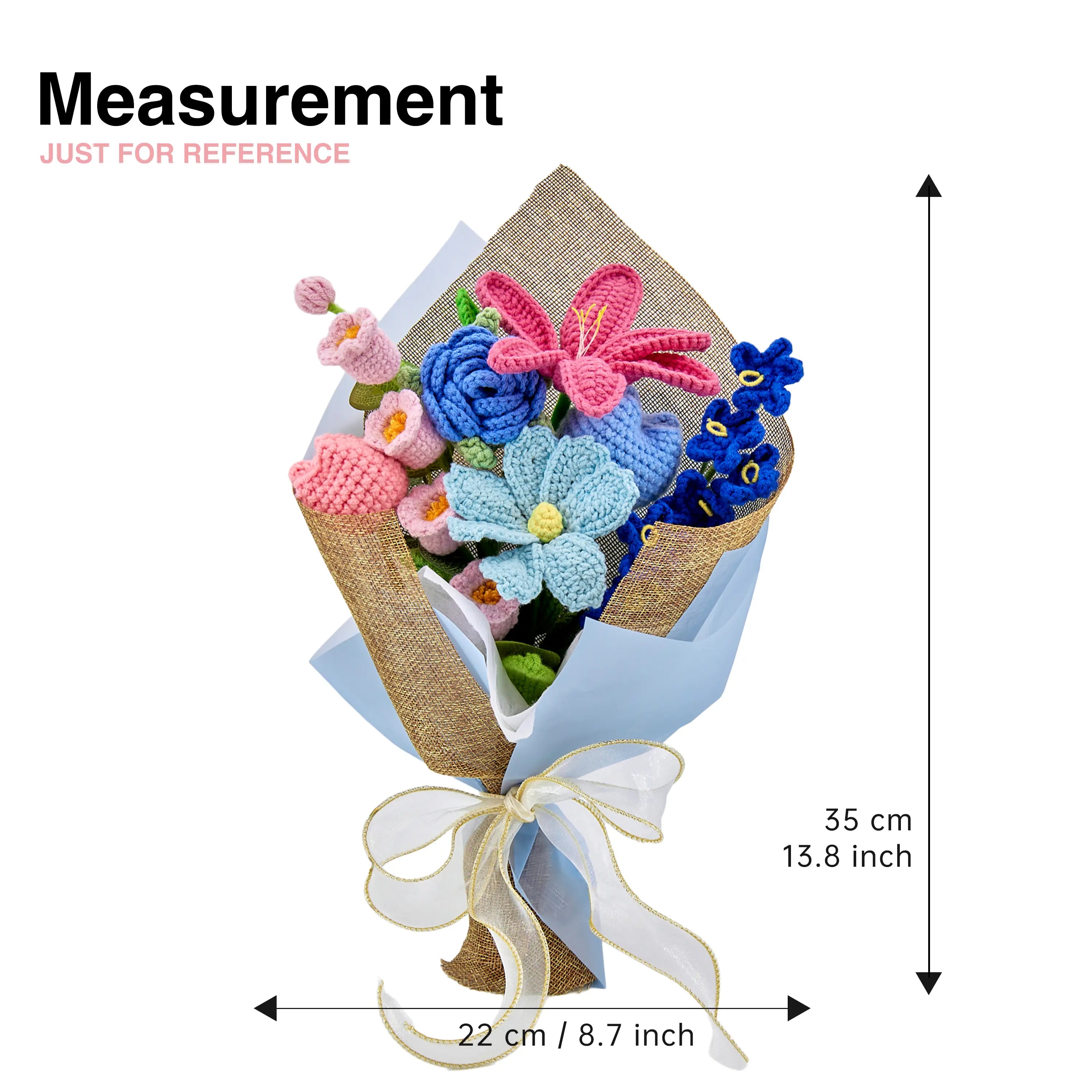 YSHomy Crochet Bouquet with Pink & Blue Flowers