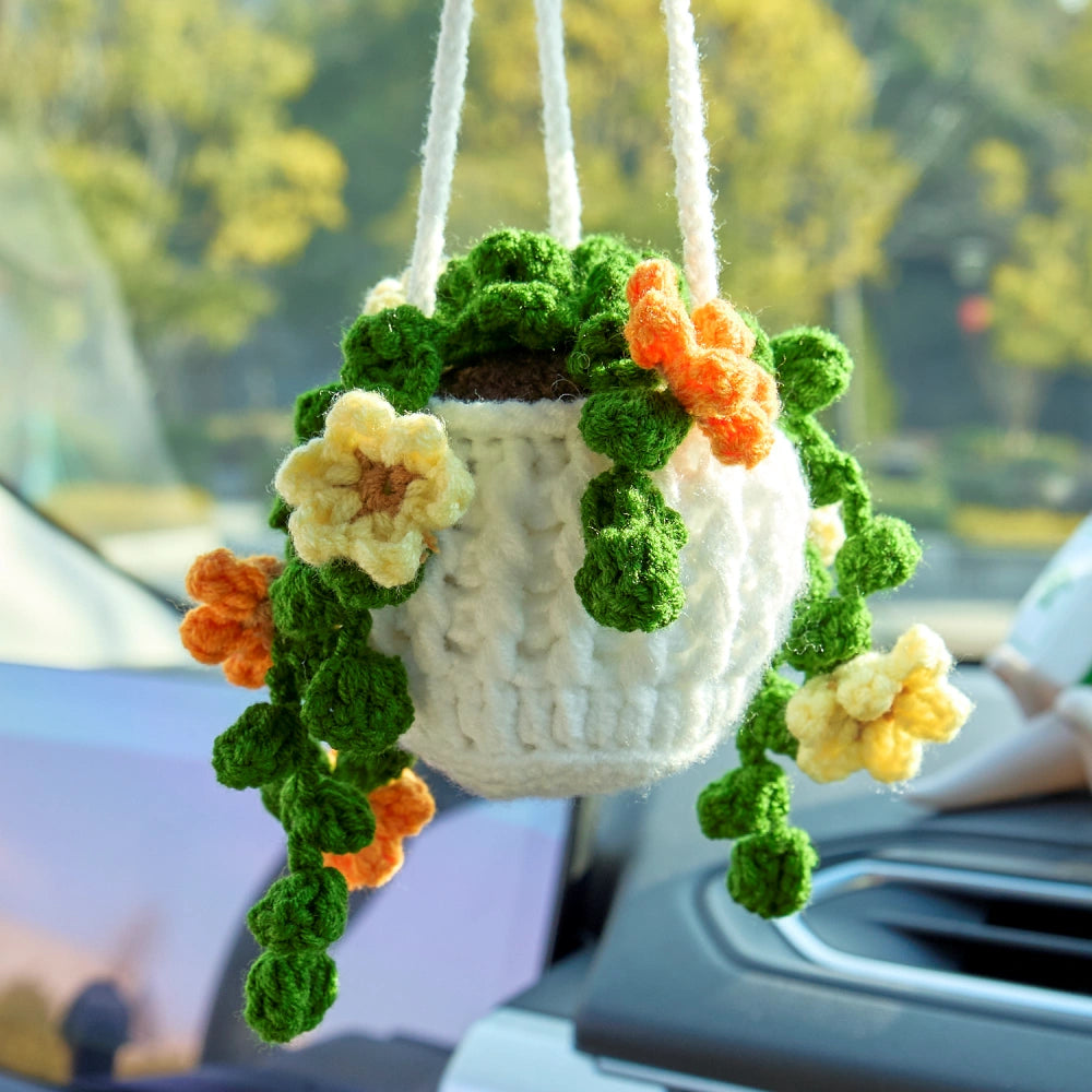 YSHomy Crochet Car Mirror Hanging Plants with Yellow Flowers