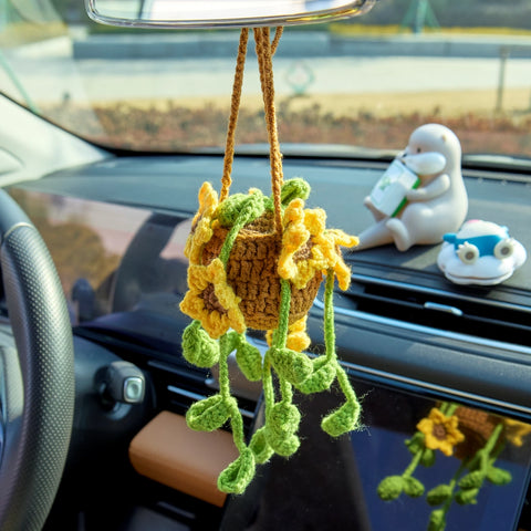 YSHomy Crochet Car Hanging Plant with Crochet Sunflower