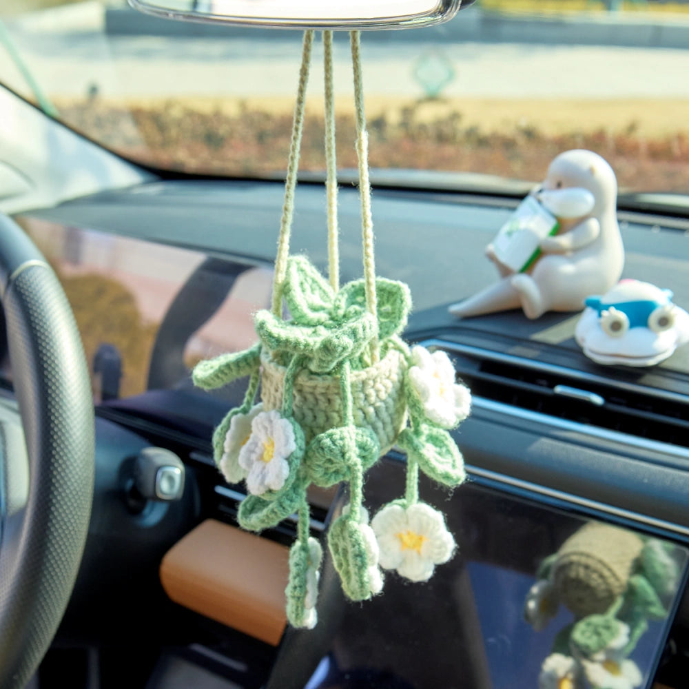 YSHomy Crochet Car Hanging Plants with White Flowers