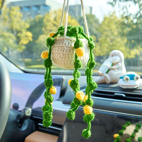 YSHomy Crochet Car Mirror Hanging Plants with Yellow Flowers