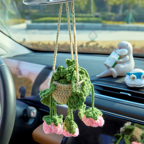 YSHomy Crochet Car Hanging Plants with Rose Flowers