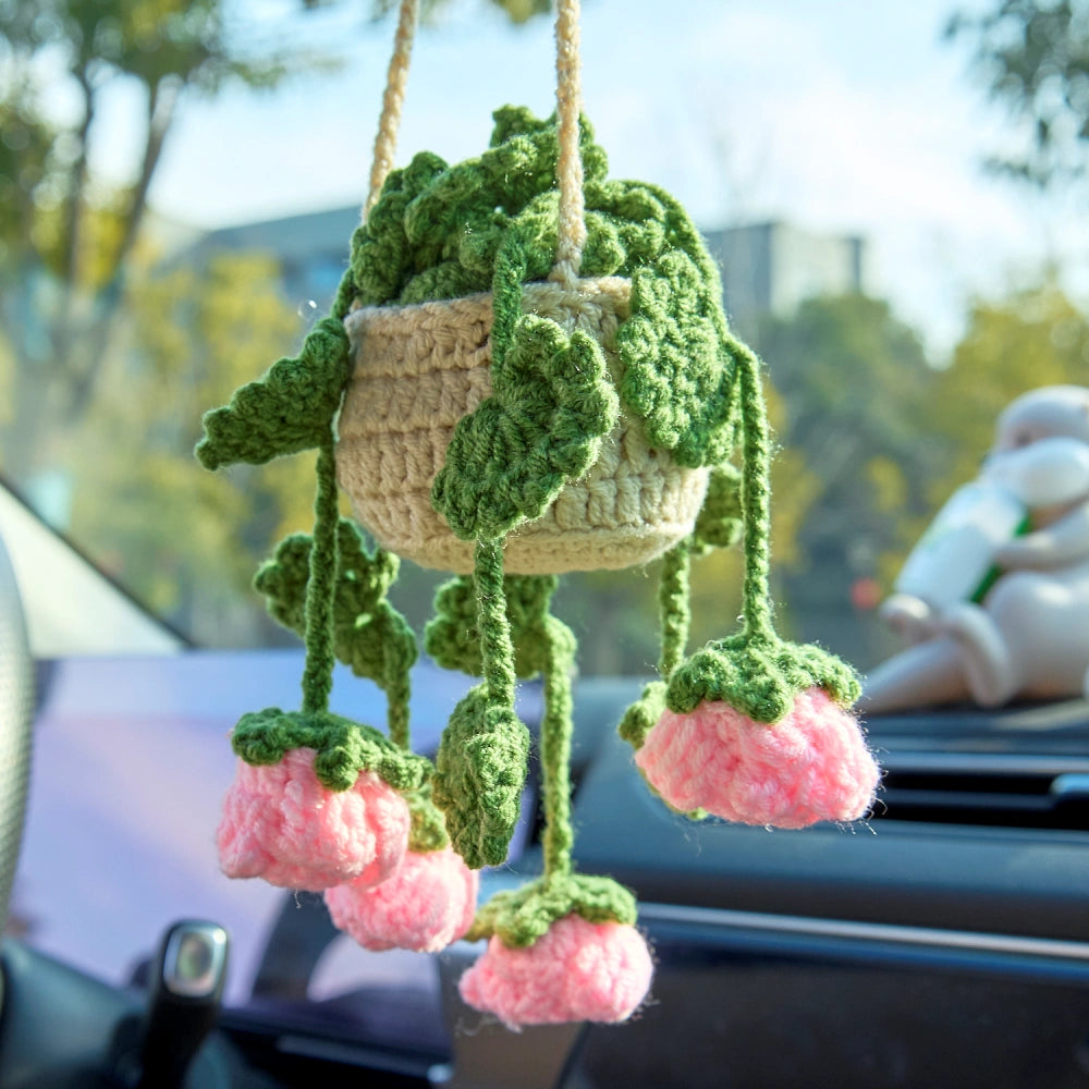 YSHomy Crochet Car Hanging Plants with Rose Flowers