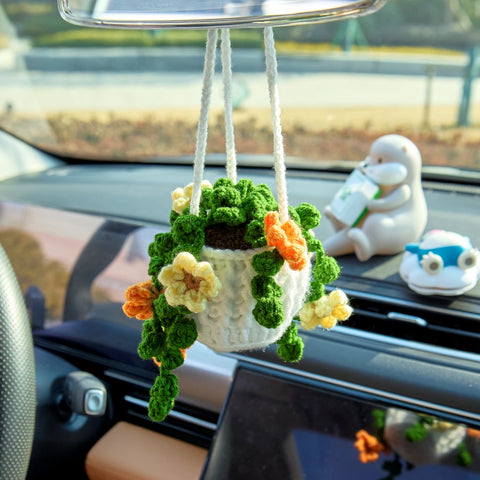 YSHomy Crochet Car Mirror Hanging Plants with Yellow Flowers