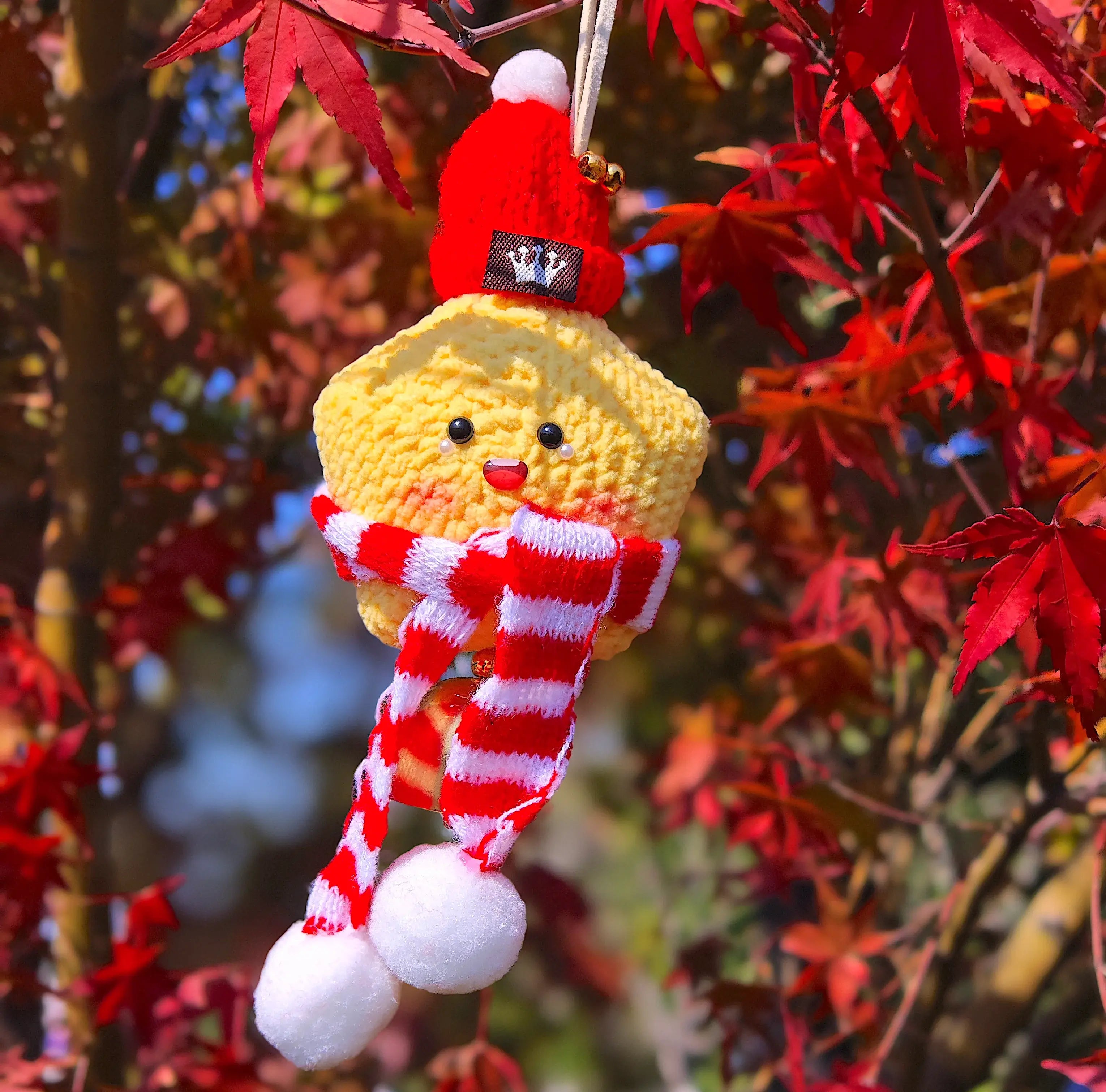 YSHomy Crochet Cute Star Hanging with Hat & Scarf & Bell for Christmas Decor