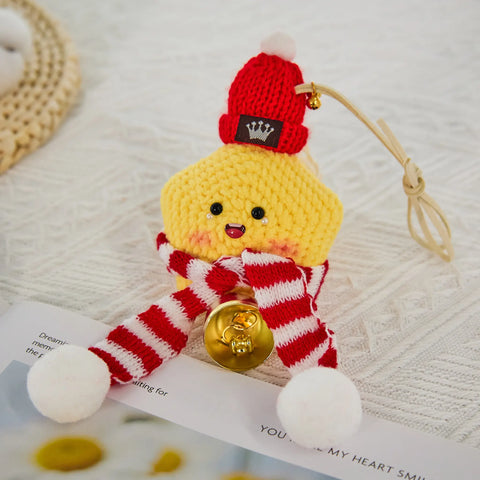 YSHomy Crochet Cute Star Hanging with Hat & Scarf & Bell for Christmas Decor