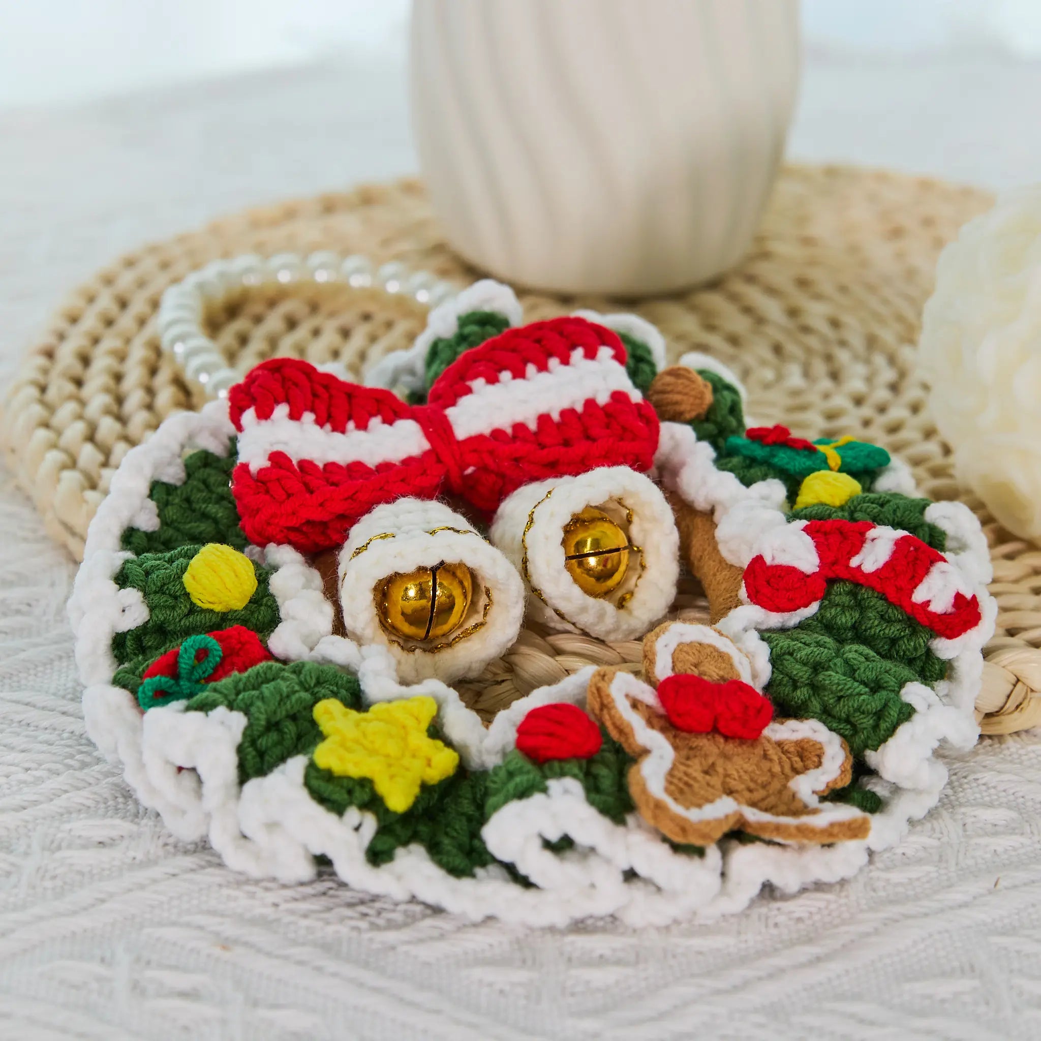 YSHomy Crochet Christmas Wreath Hanger for Decoration