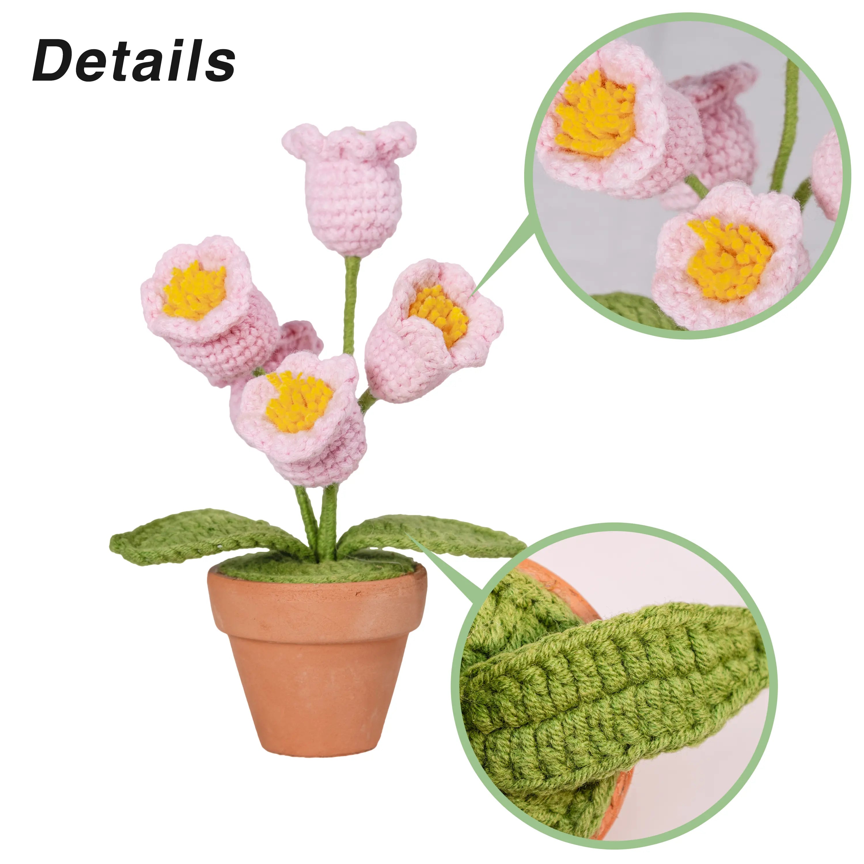 Crochet Lily of the Valley Plante en pot, Fleurs au crochet, Fleur tricotée, Cadeau de la Saint-Valentin, Cadeau au crochet, Pot de fleur au crochet, Cadeau pour elle