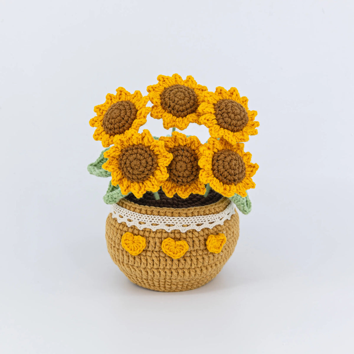 YSHomy Crochet Sunflower & Tulip Potted Plant for Desktop Decoration