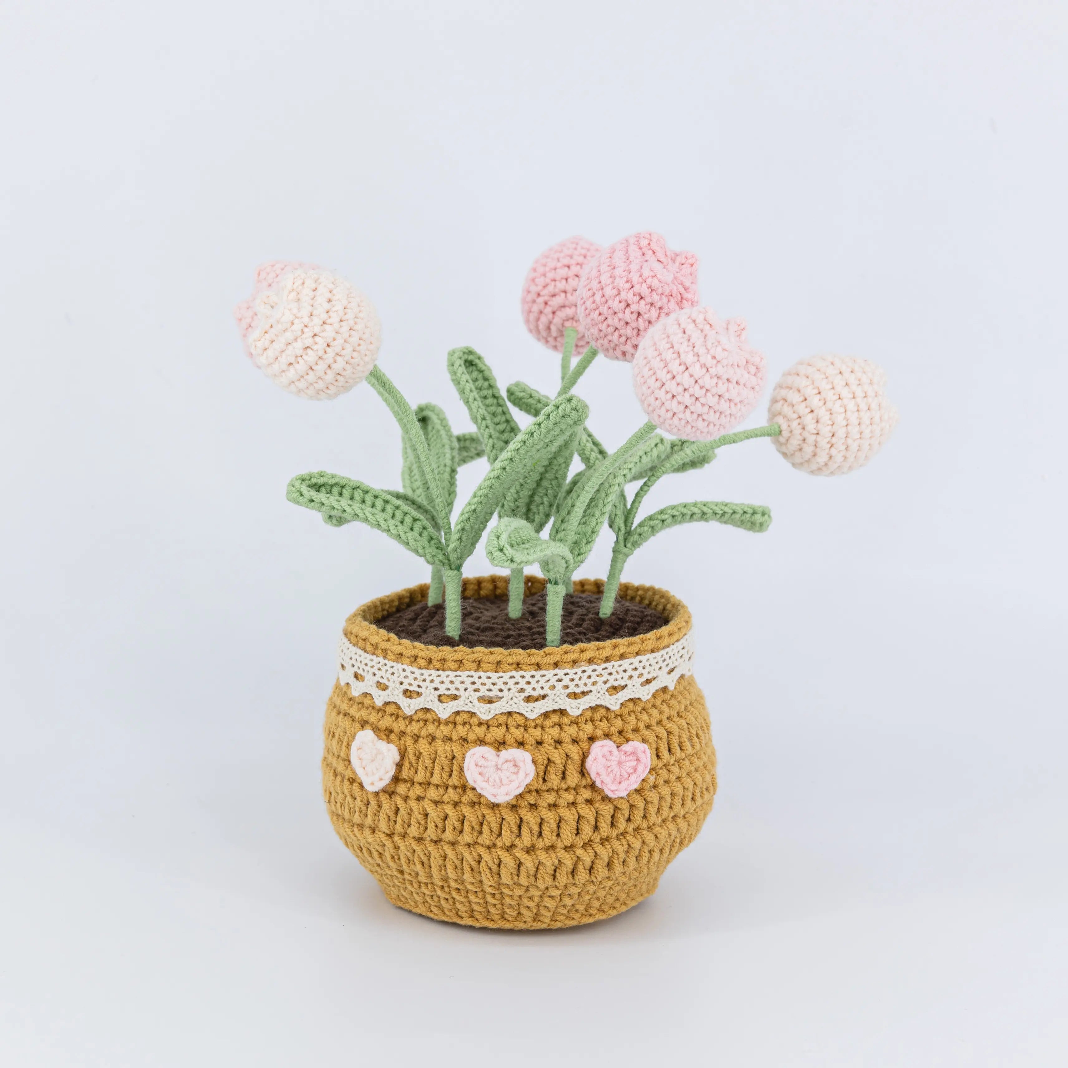 YSHomy Crochet Sunflower & Tulip Potted Plant for Desktop Decoration