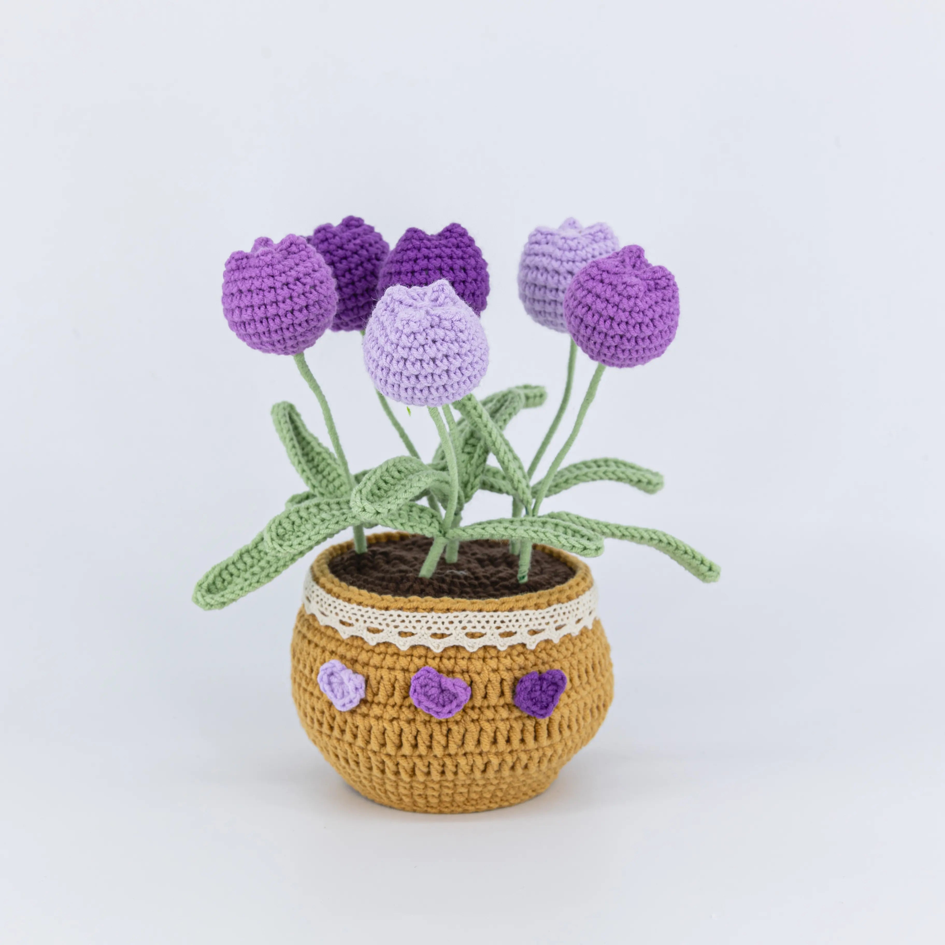 YSHomy Crochet Sunflower & Tulip Potted Plant for Desktop Decoration