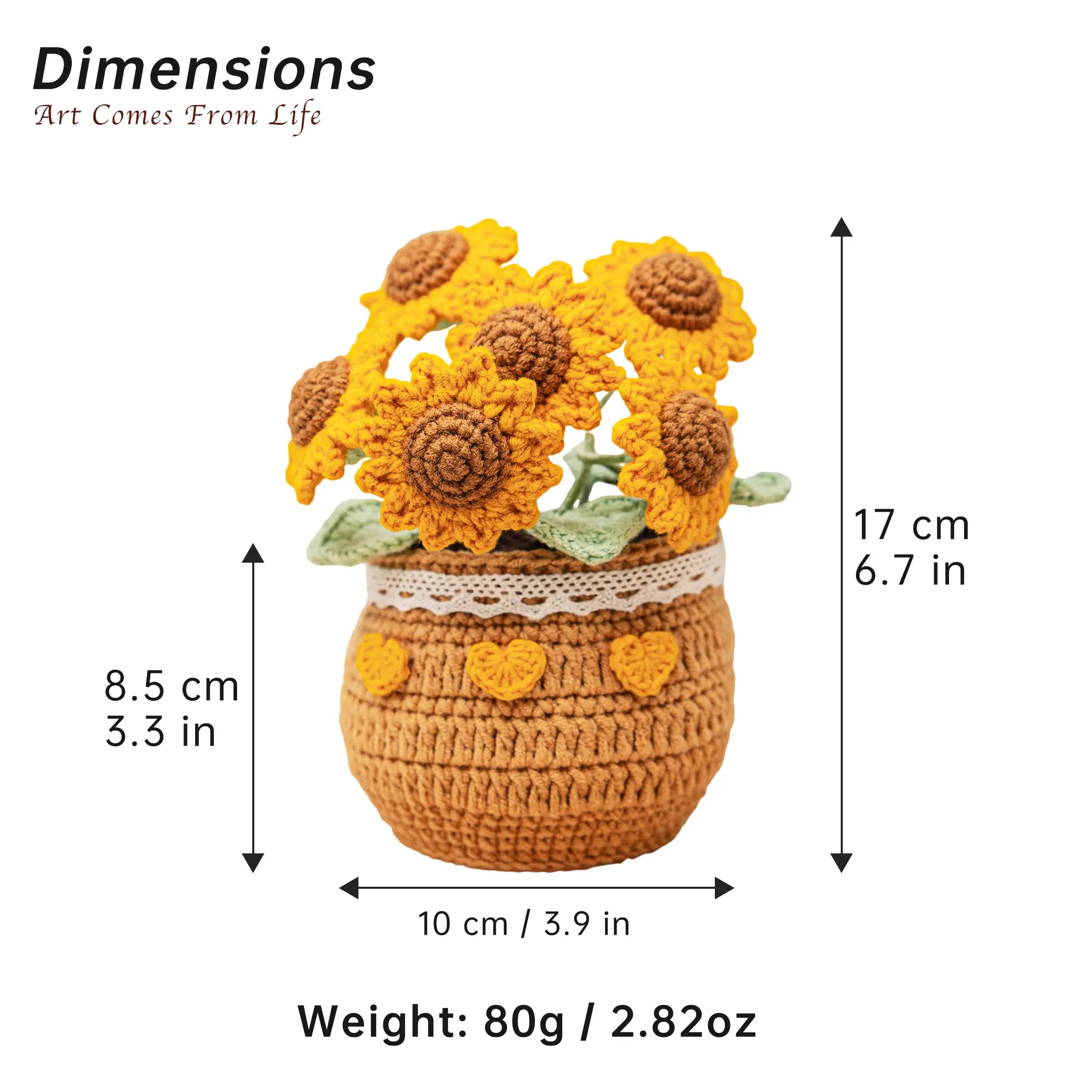 YSHomy Crochet Sunflower & Tulip Potted Plant for Desktop Decoration