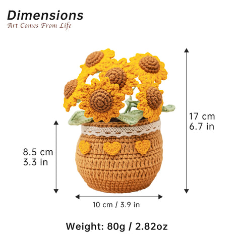 YSHomy Crochet Sunflower & Tulip Potted Plant for Desktop Decoration