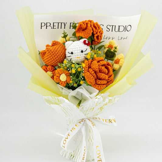 YSHomy Handmade Yellow Crochet Flowers Bouquet with HK & Rose & Carnation 3080