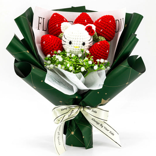 YSHomy Wrapped Crochet Flowers Bouquet with HK & Strawberry for Christmas 3454