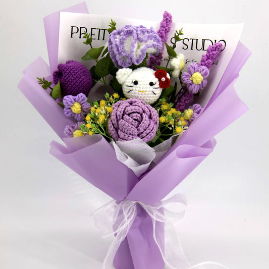 YSHomy Wrapped Handmade Purple Crochet Flowers Bouquet with HK 3312