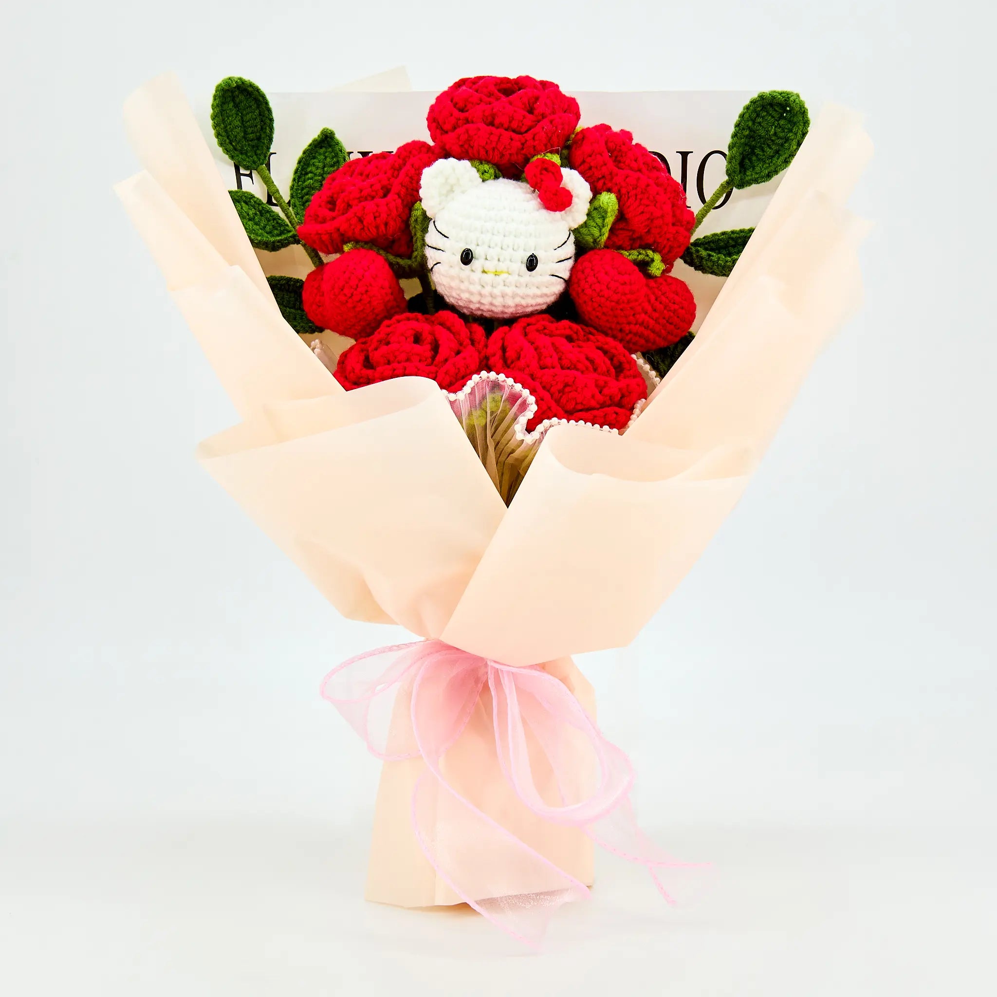 YSHomy Handmade Crochet Flowers Bouquet with HK & Red Rose