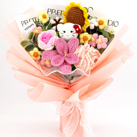 YSHomy Handmade Crochet Flowers Bouquet with HK & Sunflower & Rose & Tulip & Carnation 3648