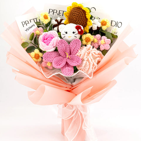 YSHomy Handmade Crochet Flowers Bouquet with HK & Sunflower & Rose & Tulip & Carnation