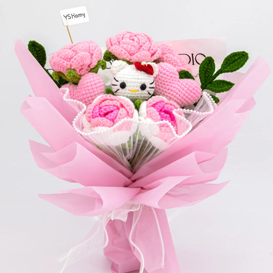 YSHomy Handmade Crochet Flowers Bouquet with HK & Pink Rose 2475