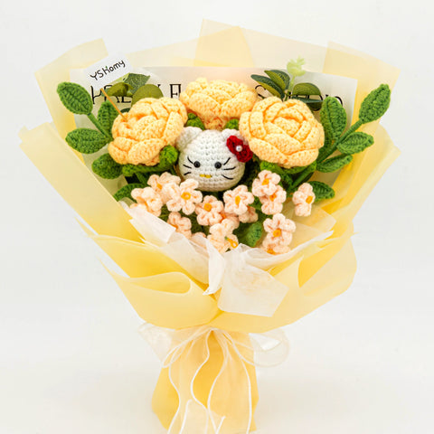 YSHomy Wrapped Handmade Crochet Flowers Bouquet with HK & Yellow Rose