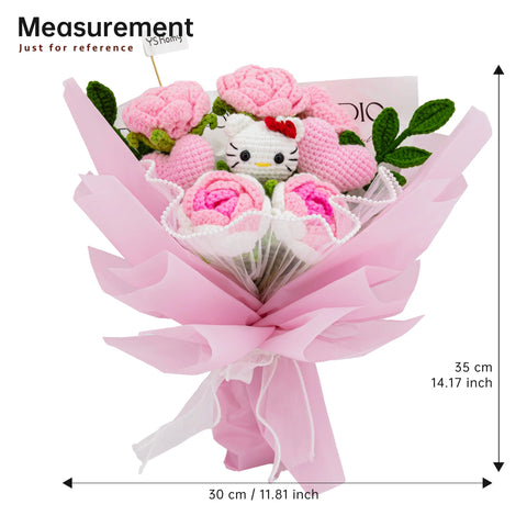 YSHomy Handmade Crochet Flowers Bouquet with HK & Pink Rose