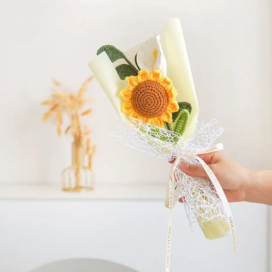 YSHomy Wrapped Handheld Crochet Flowers Bouquet with Sunflower & Calla Lily 800