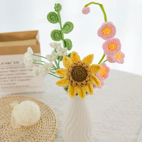 YSHomy Wrapped Crochet Flowers Bouquet with Upgraded Sunflower