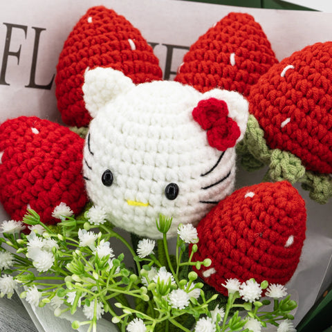 YSHomy Wrapped Crochet Flowers Bouquet with HK & Strawberry for Christmas