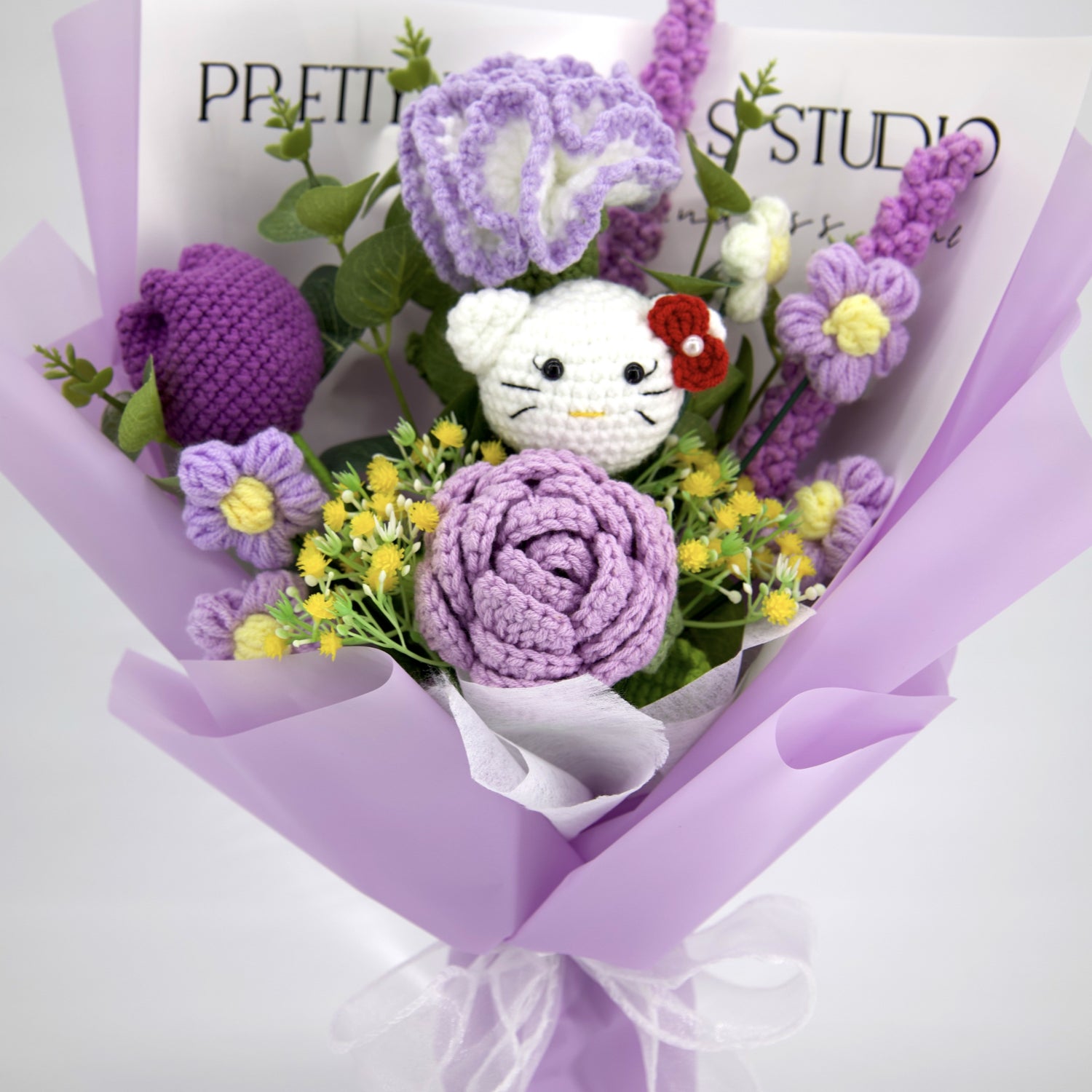 YSHomy Wrapped Handmade Purple Crochet Flowers Bouquet with HK