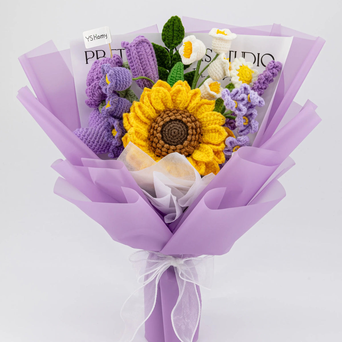 YSHomy Purple Crochet Flowers with Big Sunflower Bouquet