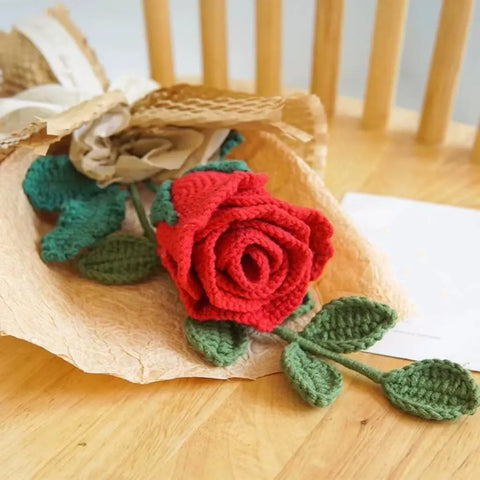 Wrapped Crochet Flowers of Cup-Shaped Rose Bouquet