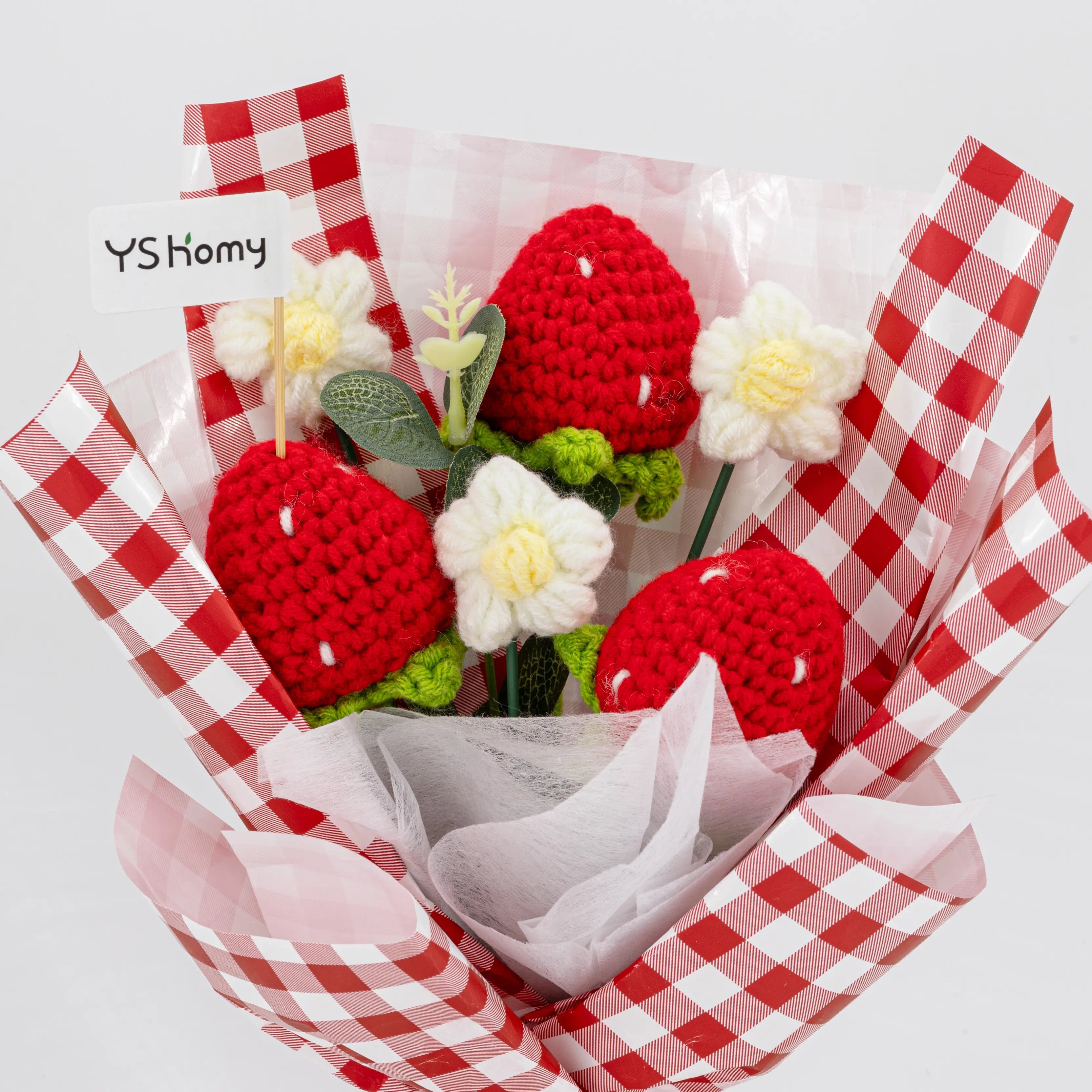 Bouquet de fraises au crochet, Fleurs au crochet, Bouquet de fleurs au crochet, Bouquet de fleurs, Cadeau bouquet au crochet, Cadeau de la Saint-Valentin