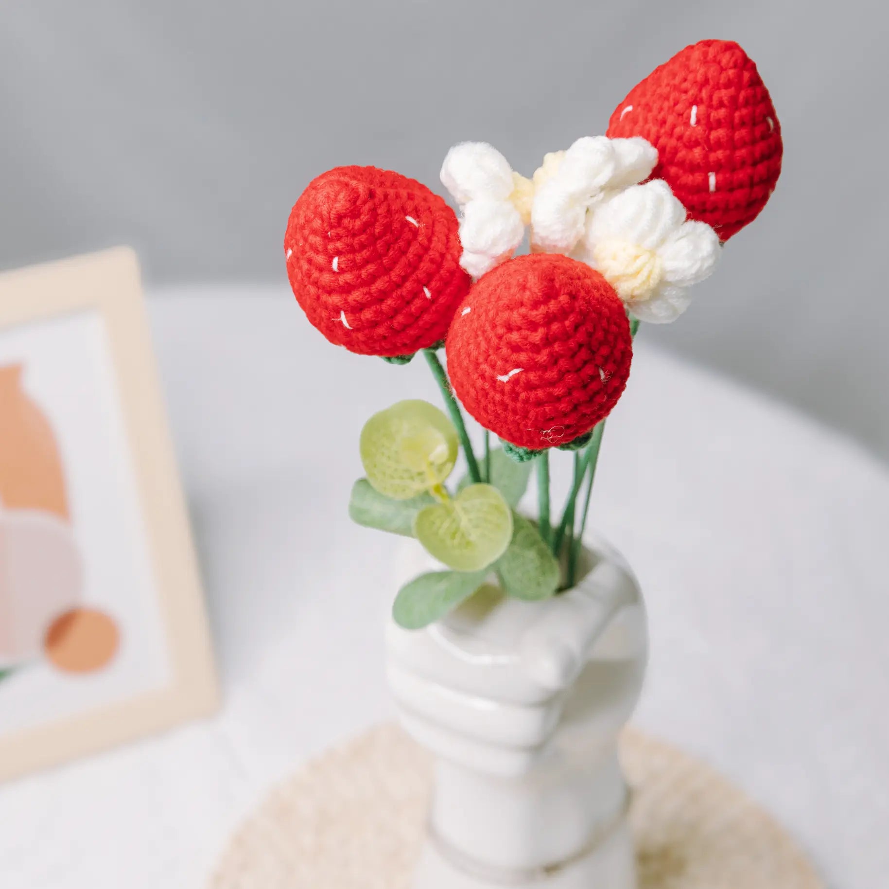 Bouquet de fraises au crochet, Fleurs au crochet, Bouquet de fleurs au crochet, Bouquet de fleurs, Cadeau bouquet au crochet, Cadeau de la Saint-Valentin