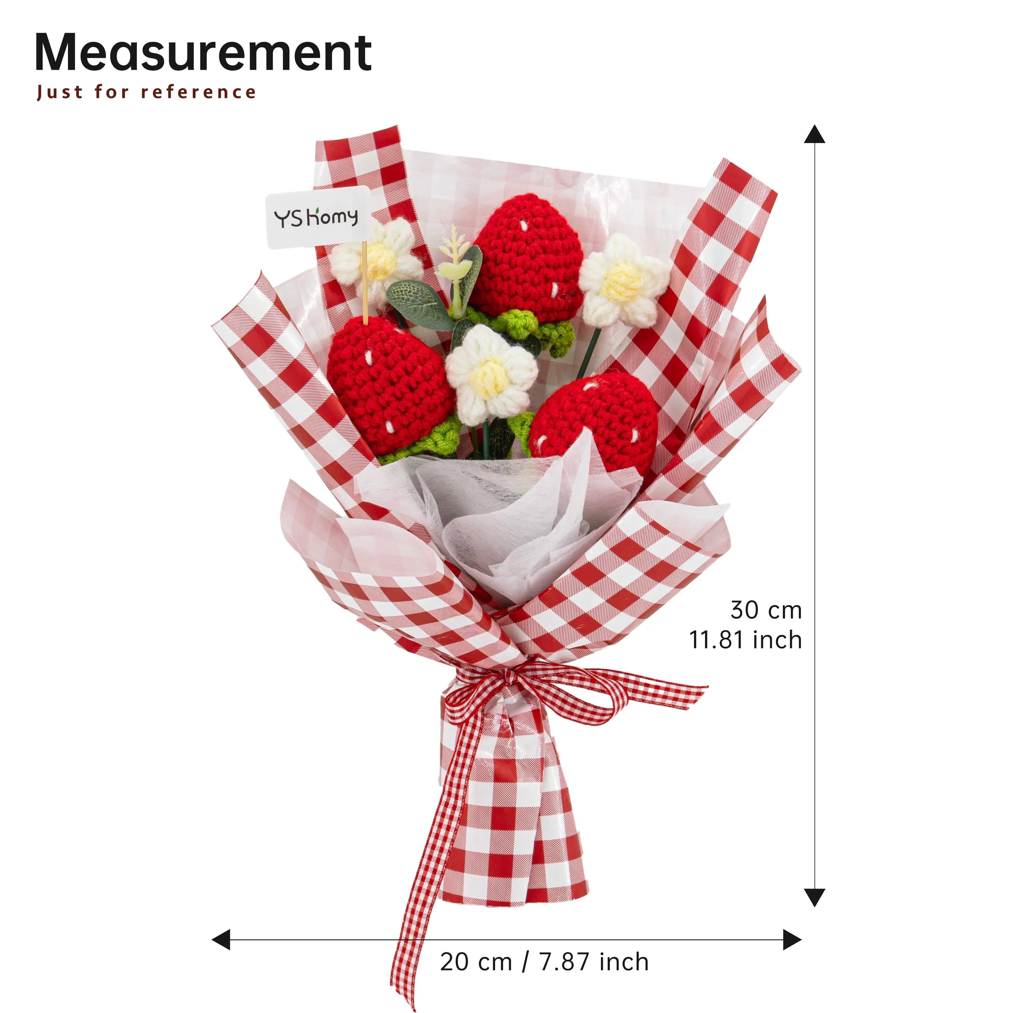 YSHomy Wrapped Handheld Crochet  Flowers Bouquet with Strawberry