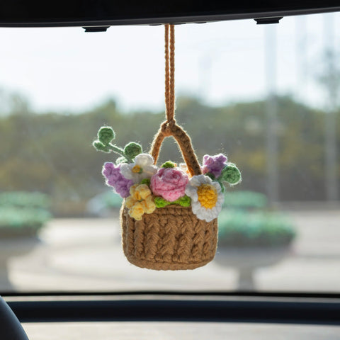 YSHomy Crochet Hanging Flower Basket for Car Mirror Hanging