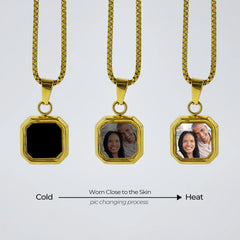 YSHomy 18K Gold-Plated Temperature-Sensitive Pendant Necklace with Personalized Photo & Text